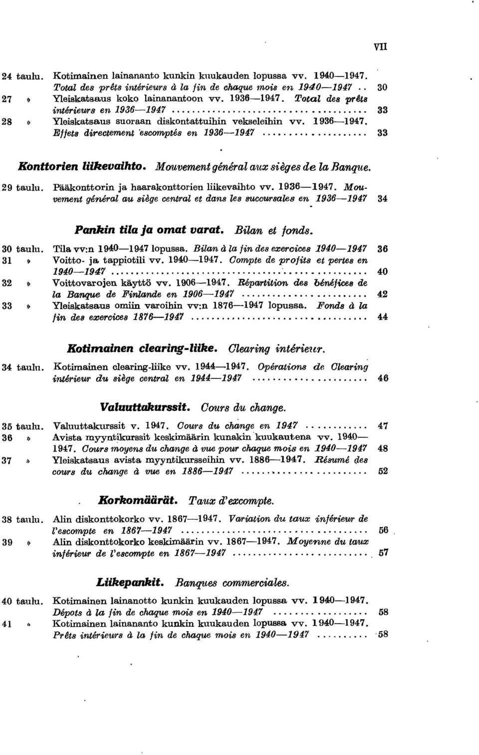 .louvement general aux sieges de la Banque. 29 taulu. Pääkonttorin ja haarakonttorien liikevaihto vv. 936-947. Mou vement general au 8iege central et dans le8 succursales en 936-947 34 30 taulu.