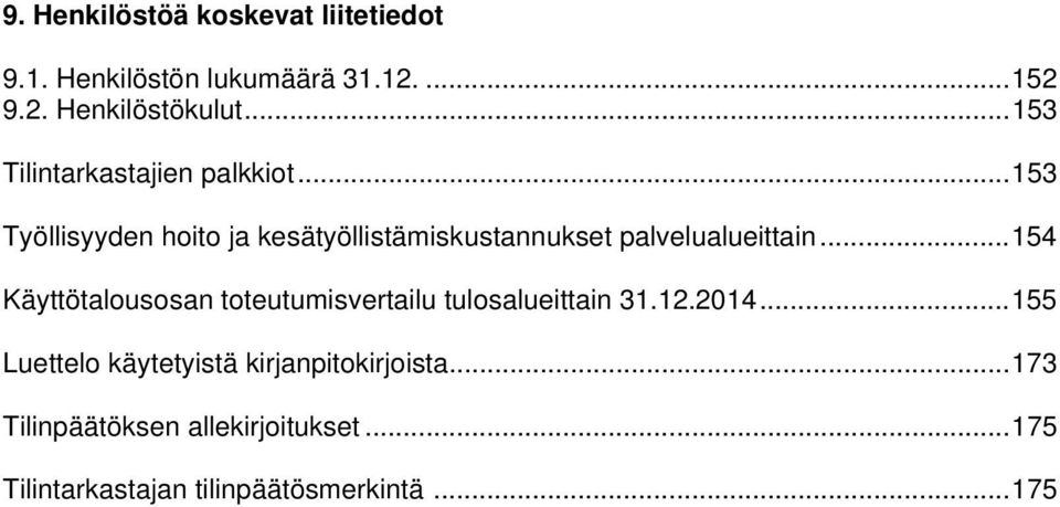 .. 153 Työllisyyden hoito ja kesätyöllistämiskustannukset palvelualueittain.