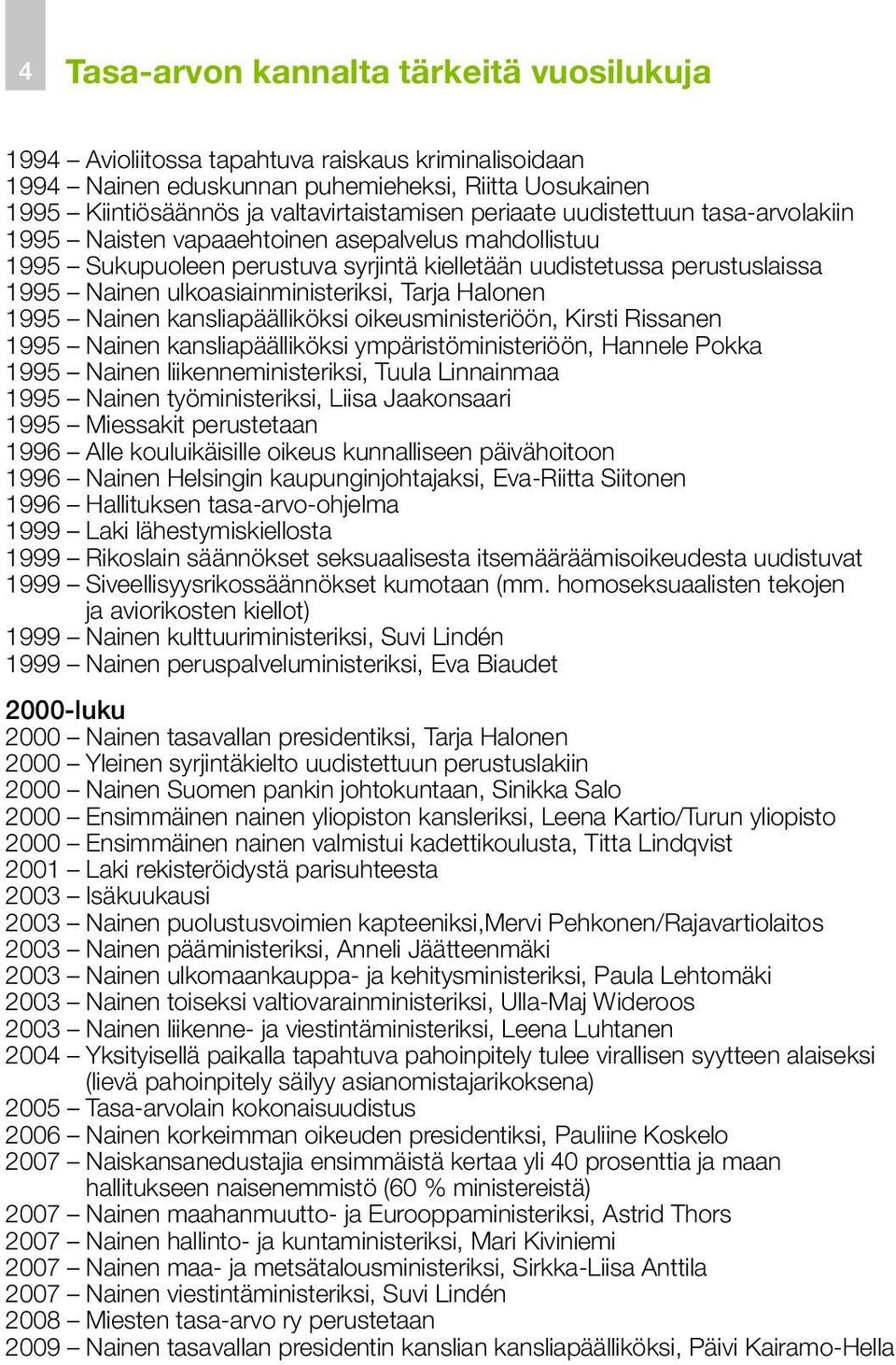 ulkoasiainministeriksi, Tarja Halonen 1995 Nainen kansliapäälliköksi oikeusministeriöön, Kirsti Rissanen 1995 Nainen kansliapäälliköksi ympäristöministeriöön, Hannele Pokka 1995 Nainen