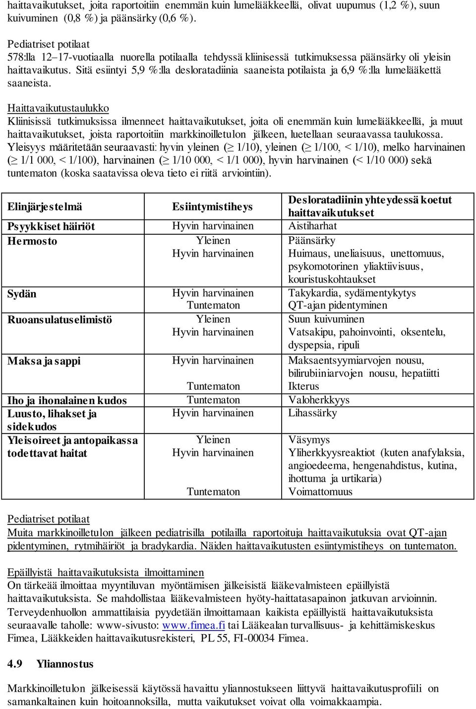 Sitä esiintyi 5,9 %:lla desloratadiinia saaneista potilaista ja 6,9 %:lla lumelääkettä saaneista.