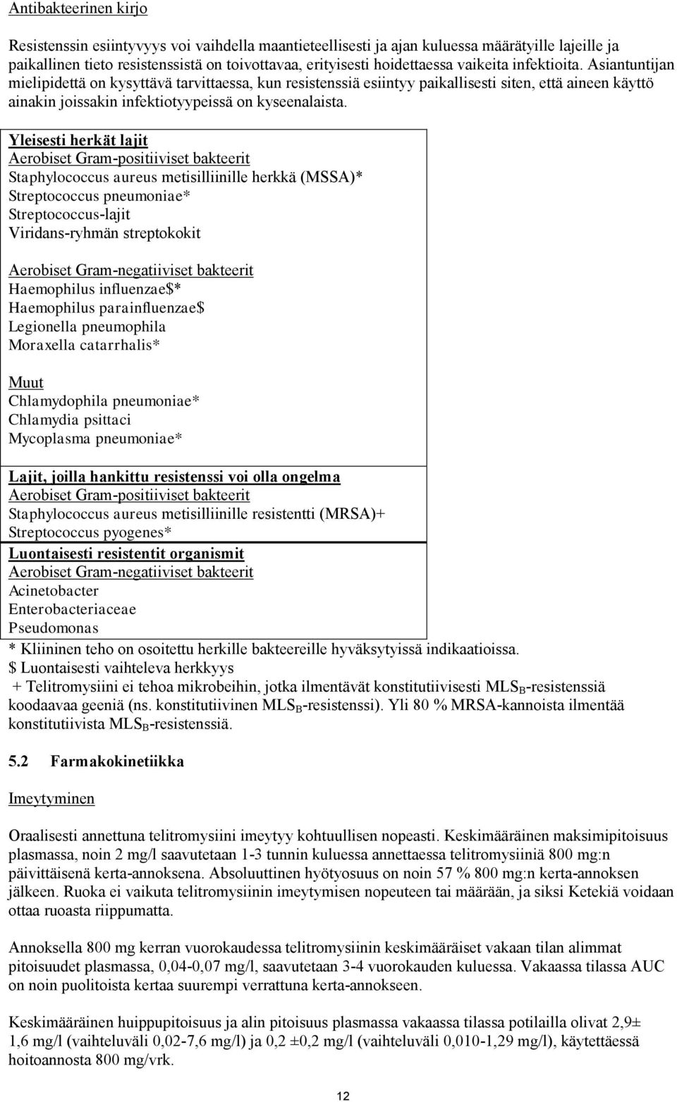 Yleisesti herkät lajit Aerobiset Gram-positiiviset bakteerit Staphylococcus aureus metisilliinille herkkä (MSSA)* Streptococcus pneumoniae* Streptococcus-lajit Viridans-ryhmän streptokokit Aerobiset