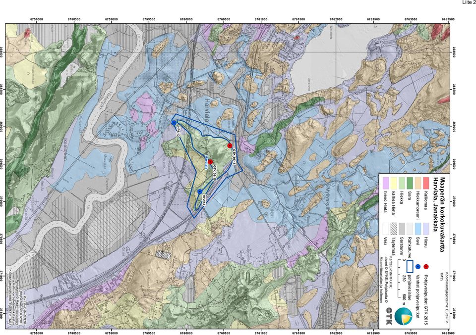 PohjavesiMaanmittauslaitos ja hallinnon tietotekniikkakeskus Vesi HP2/13 hieno Hieta Maaperän korkokuvakartta Harviala, Janakkala GTK 09-15 Harviala!. 6762500 369500!. 6762000 Karttatuloste GTK.
