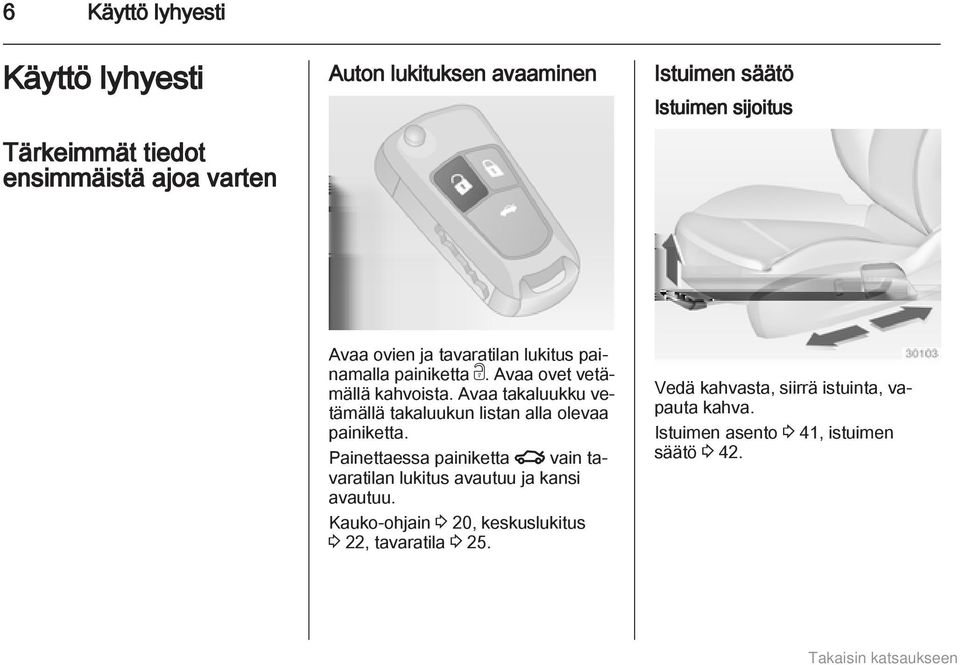 Avaa takaluukku vetämällä takaluukun listan alla olevaa painiketta.