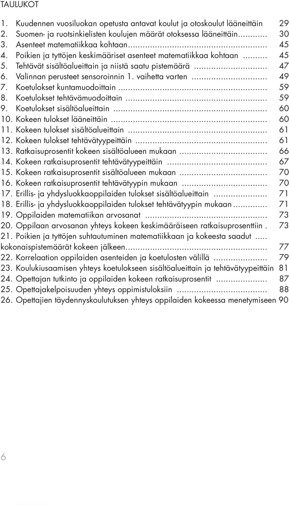 .. 49 7. Koetulokset kuntamuodoittain... 59 8. Koetulokset tehtävämuodoittain... 59 9. Koetulokset sisältöalueittain... 60 10. Kokeen tulokset lääneittäin... 60 11. Kokeen tulokset sisältöalueittain.