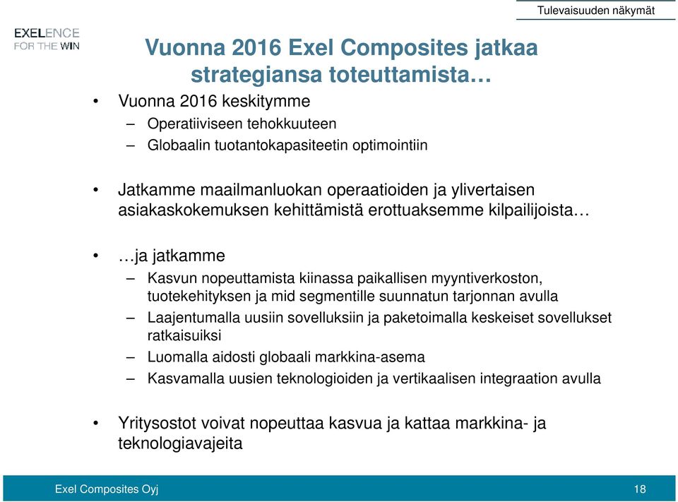 myyntiverkoston, tuotekehityksen ja mid segmentille suunnatun tarjonnan avulla Laajentumalla uusiin sovelluksiin ja paketoimalla keskeiset sovellukset ratkaisuiksi Luomalla aidosti