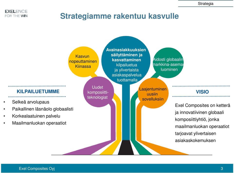 kilpailuetua ja ylivertaista asiakaspalvelua tuottamalla Aidosti globaalin markkina-aseman luominen Laajentuminen uusiin sovelluksiin VISIO