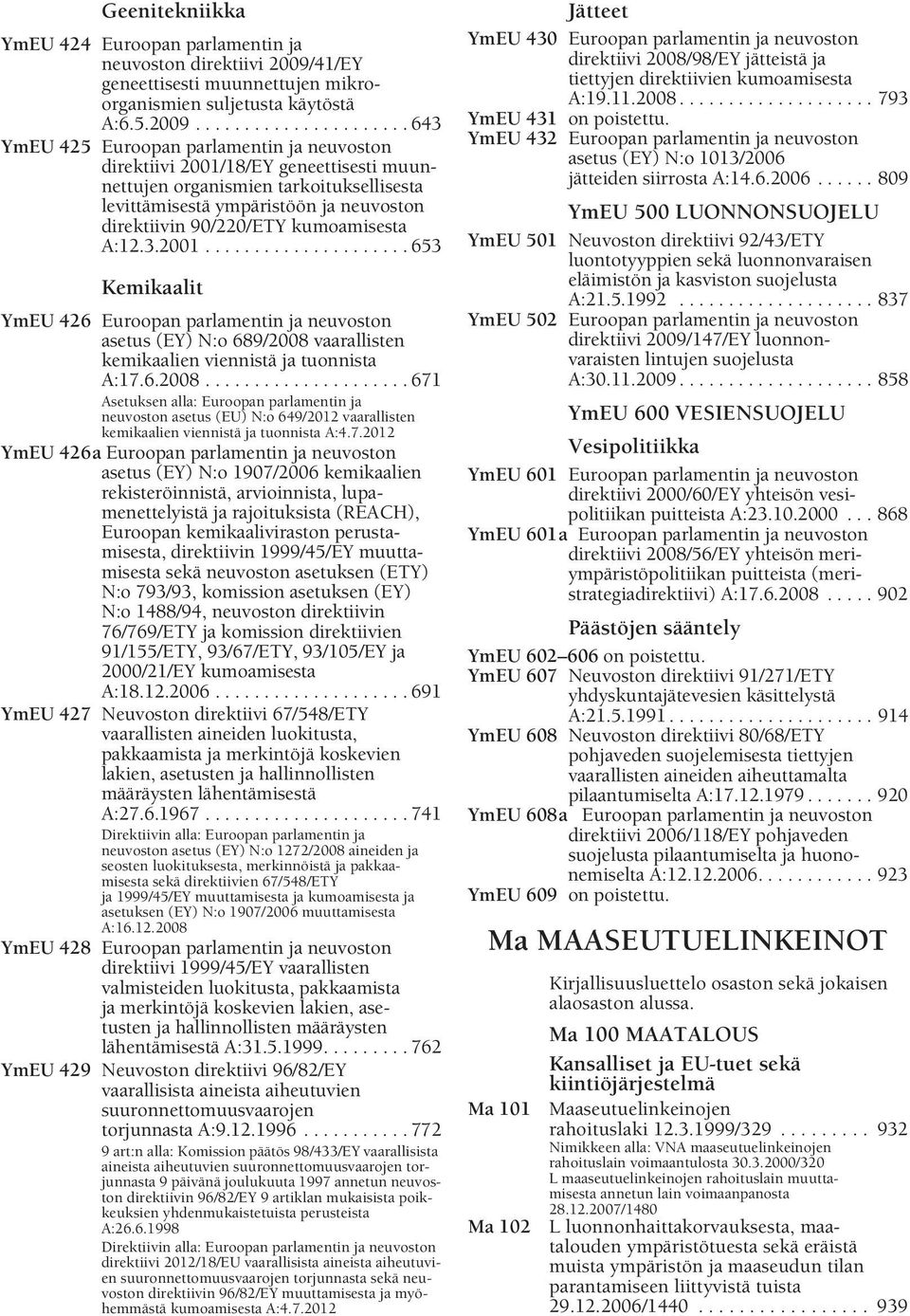 ..................... 643 YmEU 425 Euroopan parlamentin ja neuvoston direktiivi 2001/18/EY geneettisesti muunnettujen organismien tarkoituksellisesta levittämisestä ympäristöön ja neuvoston