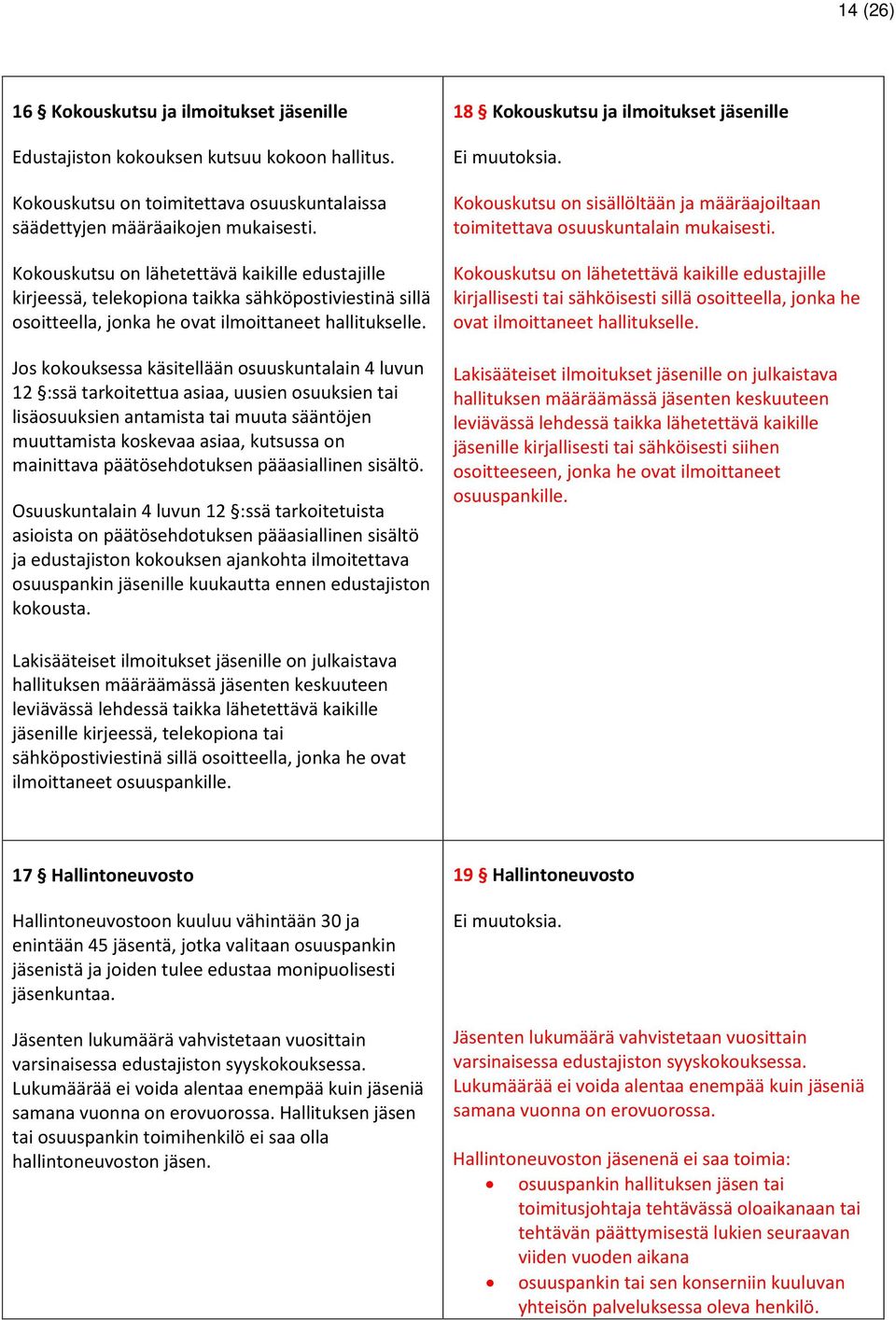 Jos kokouksessa käsitellään osuuskuntalain 4 luvun 12 :ssä tarkoitettua asiaa, uusien osuuksien tai lisäosuuksien antamista tai muuta sääntöjen muuttamista koskevaa asiaa, kutsussa on mainittava