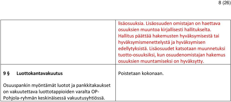 Lisäosuudet katsotaan muunnetuksi tuotto-osuuksiksi, kun osuudenomistajan hakemus osuuksien muuntamiseksi on hyväksytty.