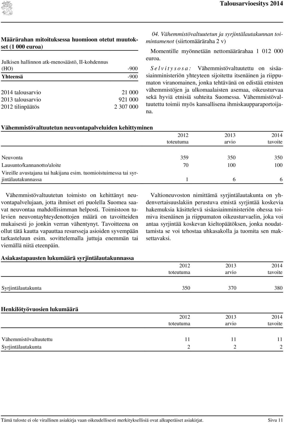 S e l v i t y s o s a : Vähemmistövaltuutettu on sisäasiainministeriön yhteyteen sijoitettu itsenäinen ja riippumaton viranomainen, jonka tehtävänä on edistää etnisten vähemmistöjen ja ulkomaalaisten