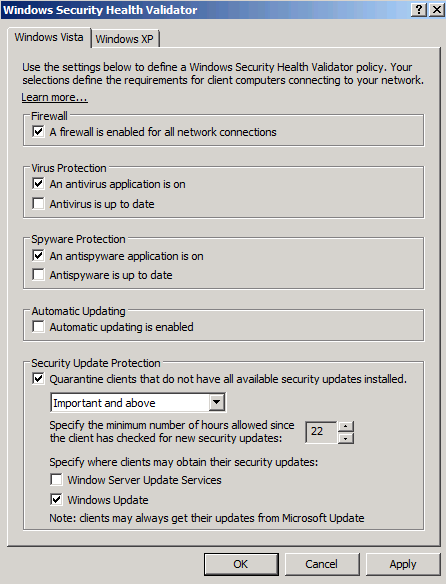 20 Kuva 12. NAP Health Policy Windows Vistalle.