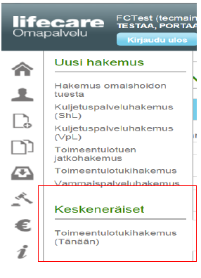 Keskeneräiset hakemukset Keskeneräisiä hakemuksia voi tarkastella klikkaamalla Uusi hakemus -kuvaketta Suluissa