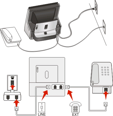 Jos muussa laitteessa (puhelin tai vastaaja) on RJ-11-liitin, voit irrottaa tulpan ja kytkeä laitteen tulostimen - liittimeen.
