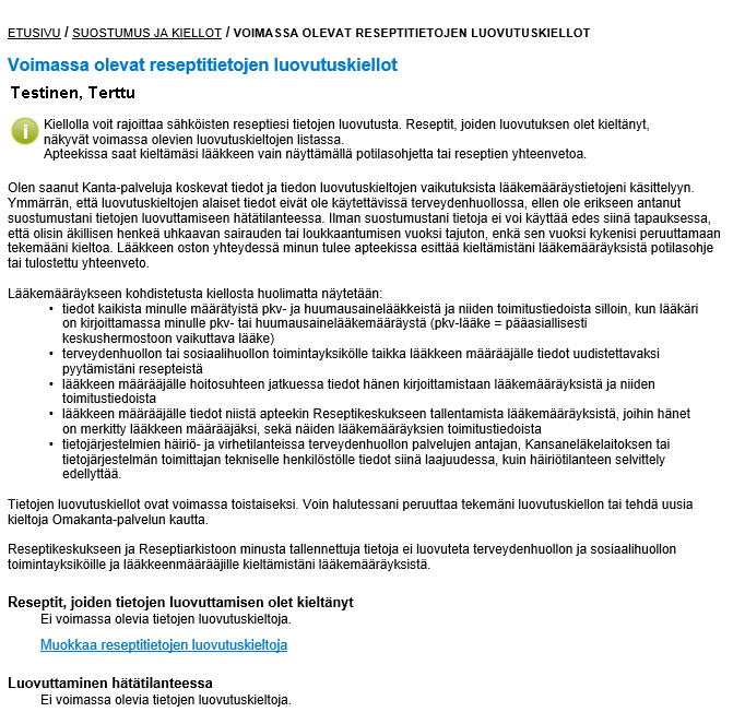 7/6 Reseptitiedon kiellon tekemiseen pääsee linkistä Rajoita