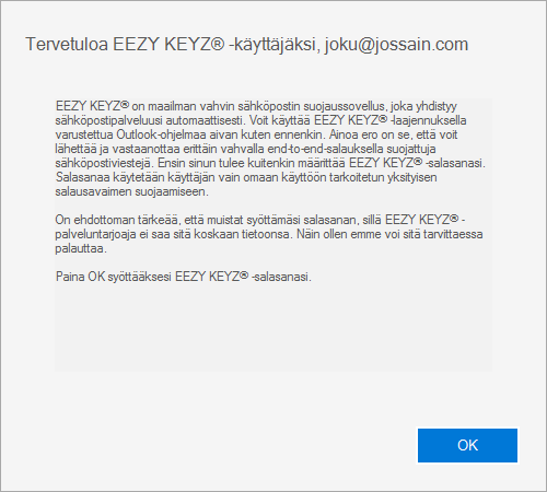 EEZY KEYZ Outlook-laajennuksen käyttöönotto Vaihe 1.