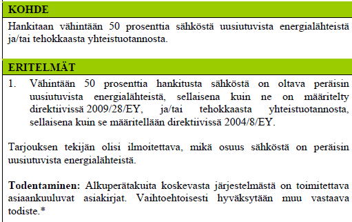 Sähkön EU:n peruskriteerit Raportti: The uptake of Green Public Procurement in the EU 27.