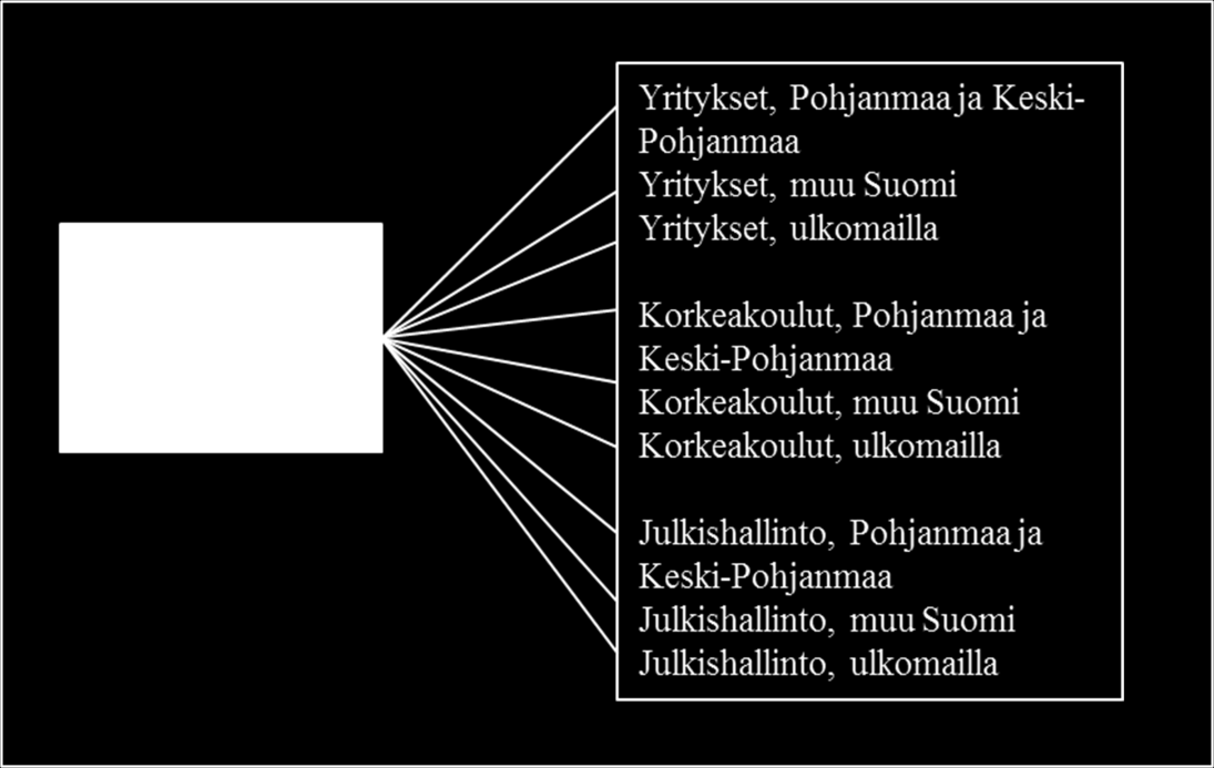 51 Triple helix -mallin luokittelun mukaisesti jokaisella alueella on relaatio kaikkiin kolmeen eri sektoriin eli myös oman sektorin sisäiseen toiseen toimijaan.