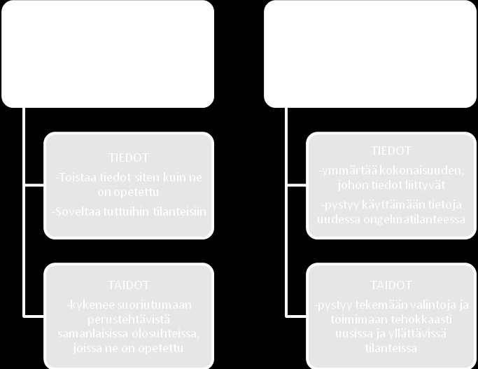 20 KUVIO 1. Pinta- ja syväoppimisen tulokset tiedoissa ja taidoissa (Toiskallio 1998, 40