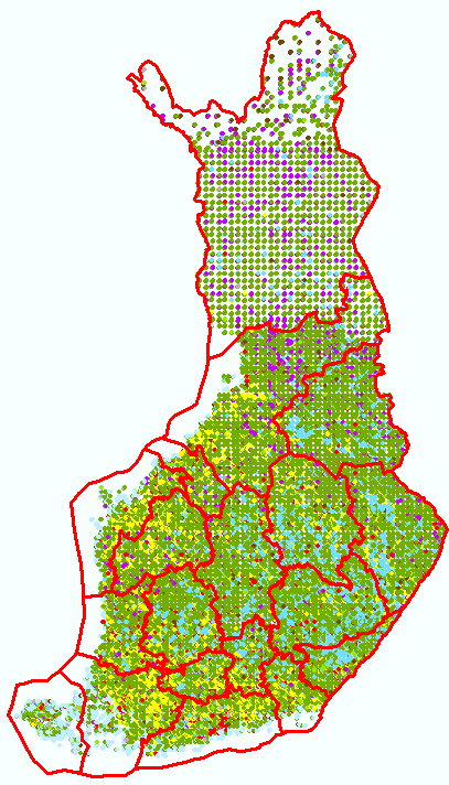 Menetelmä optio 2 VMI koalakeskipisteille laskettiin niiden etäisyys seuraaviin kohteisiin (alkuperäisestä datasta) MTK talot, pellot, varastoalueet, autoliikennealueet, Rautatiet (bufferoitu)