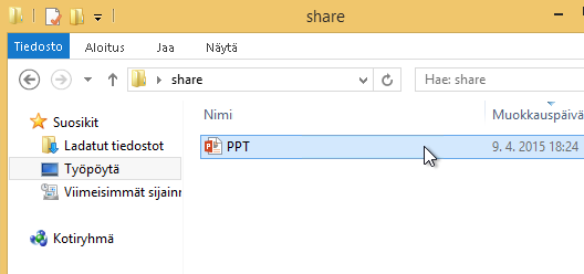 PowerPoint-esityksen jakaminen Muistiinpanojen jakamien. Napsauta kokousikkunassa Esitä-painiketta.. Valitse Esitä PowerPointtiedostot. 3. Selaa esitettävään tiedostoon ja valitse OK.