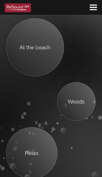 ReSound Relief TM -toiminnot Tämän sovelluksen avulla voit hallita omaa ääniterapiatiedostokirjastoasi sekä luora omia äänimaisemia ympäristön äänistä ja lyhyistä musiikkijaksoista.