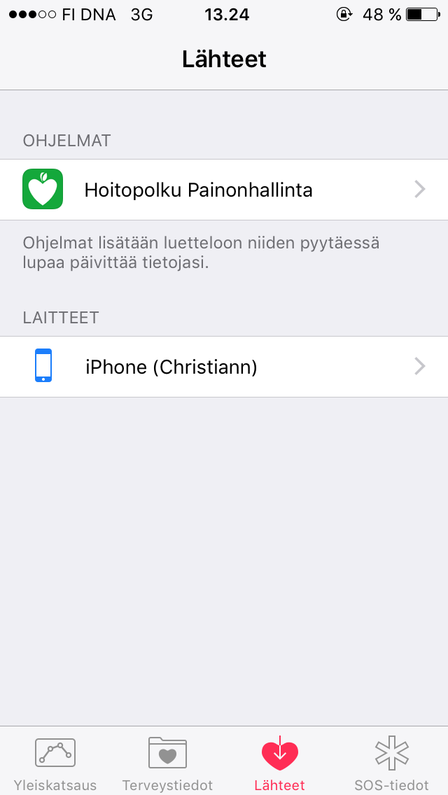 HUOMIO: Vain ios8 tai uudempi Applen HealthKit on yhteensopiva Hoitopolku Painonhallinta sovelluksen kanssa.