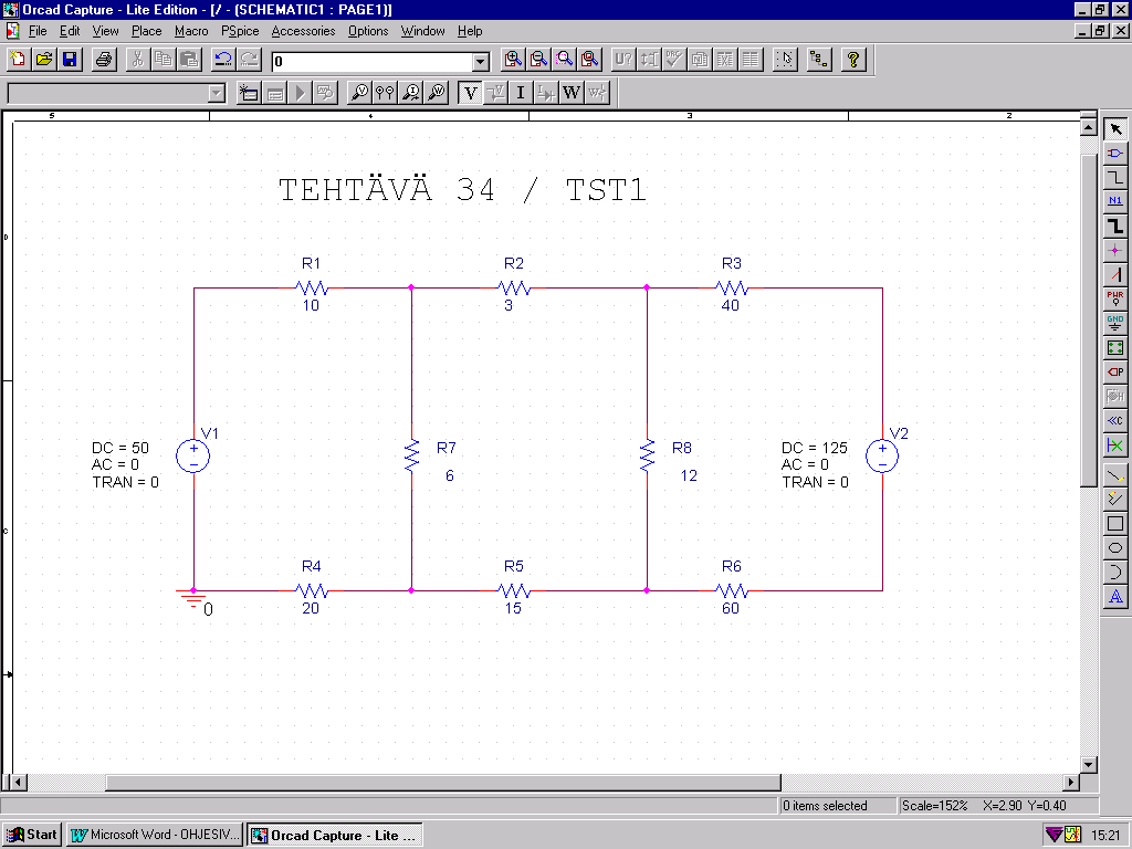 3 Orcad Capture-piirto-ohjelma on erittäin käyttäjäystävällinen mutta myös äärettömän muototarkka. Kirjastot ovat hyvin kattavia sekä analogia- että digitaalipiirien osalta.
