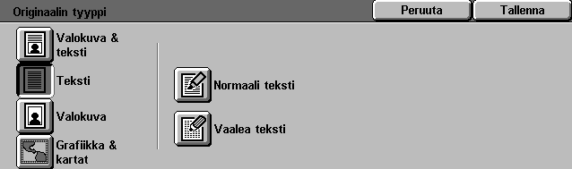 Teksti Teksti on paras asetus tekstioriginaaleille, joissa on teräviä merkkejä, tai muille voimakaskontrastisille originaaleille, joissa on kirkkaita, voimakkaita värejä kuten kuvassa.