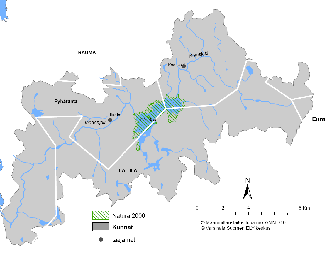 19 Kuva 7. Ihodenjoen valuma-alue, alueen kuntarajat (valkoiset viivat), tärkeimmät taajamat, järvet ja joet sekä Natura 2000 -alueet.