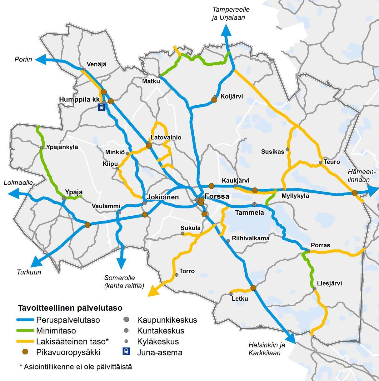 Palvelutason tarkastelu - maaseutuliikenne Maaseutuliikenteessä palvelutaso määritellään yhteysvälikohtaisesti.