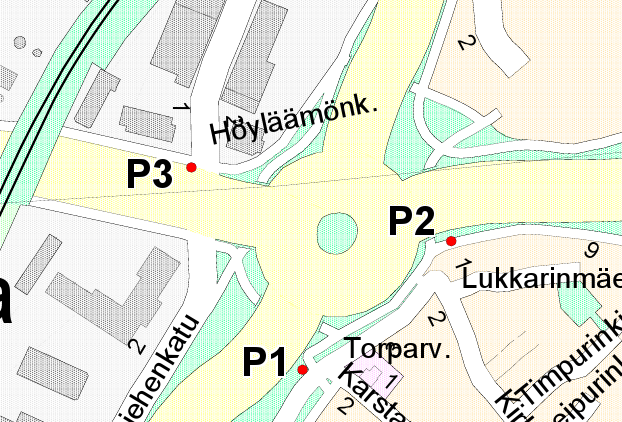 Kuvassa 20 on esitetty Prisman kiertoliittymän kohdalla sijaitsevien havaintoputkien sijainnit ja pinnankorkeudet vuosina 2010 2015.