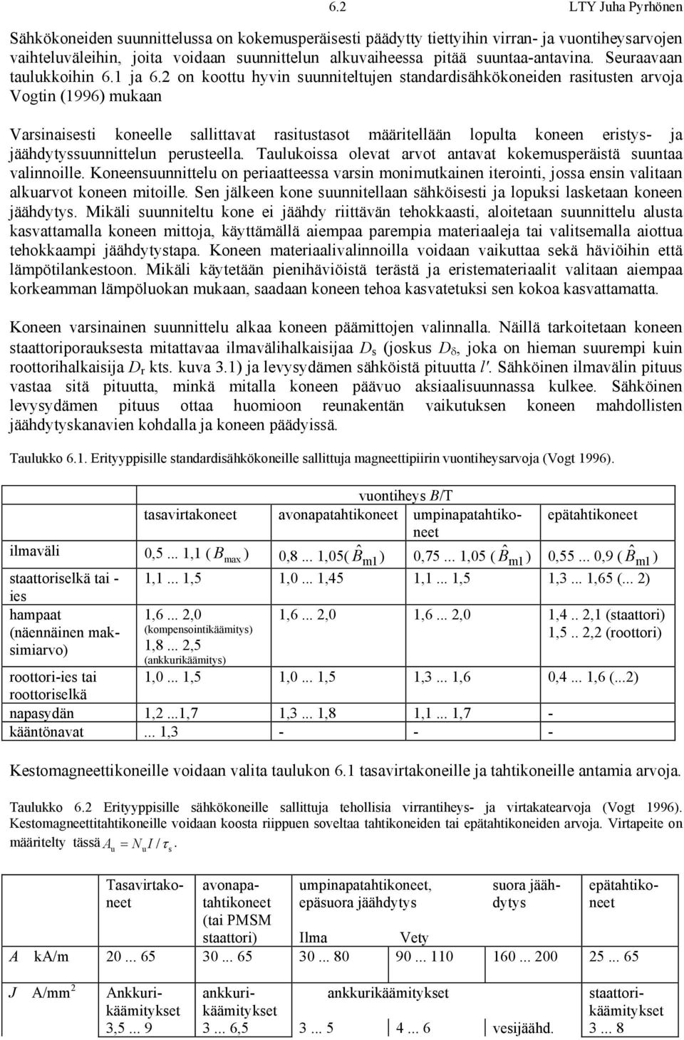 on koottu hyvin uunniteltujen tandadiähkökoneiden aituten avoja Vogtin (1996) ukaan Vainaieti koneelle allittavat aitutaot ääitellään loulta koneen eity- ja jäähdytyuunnittelun euteella.