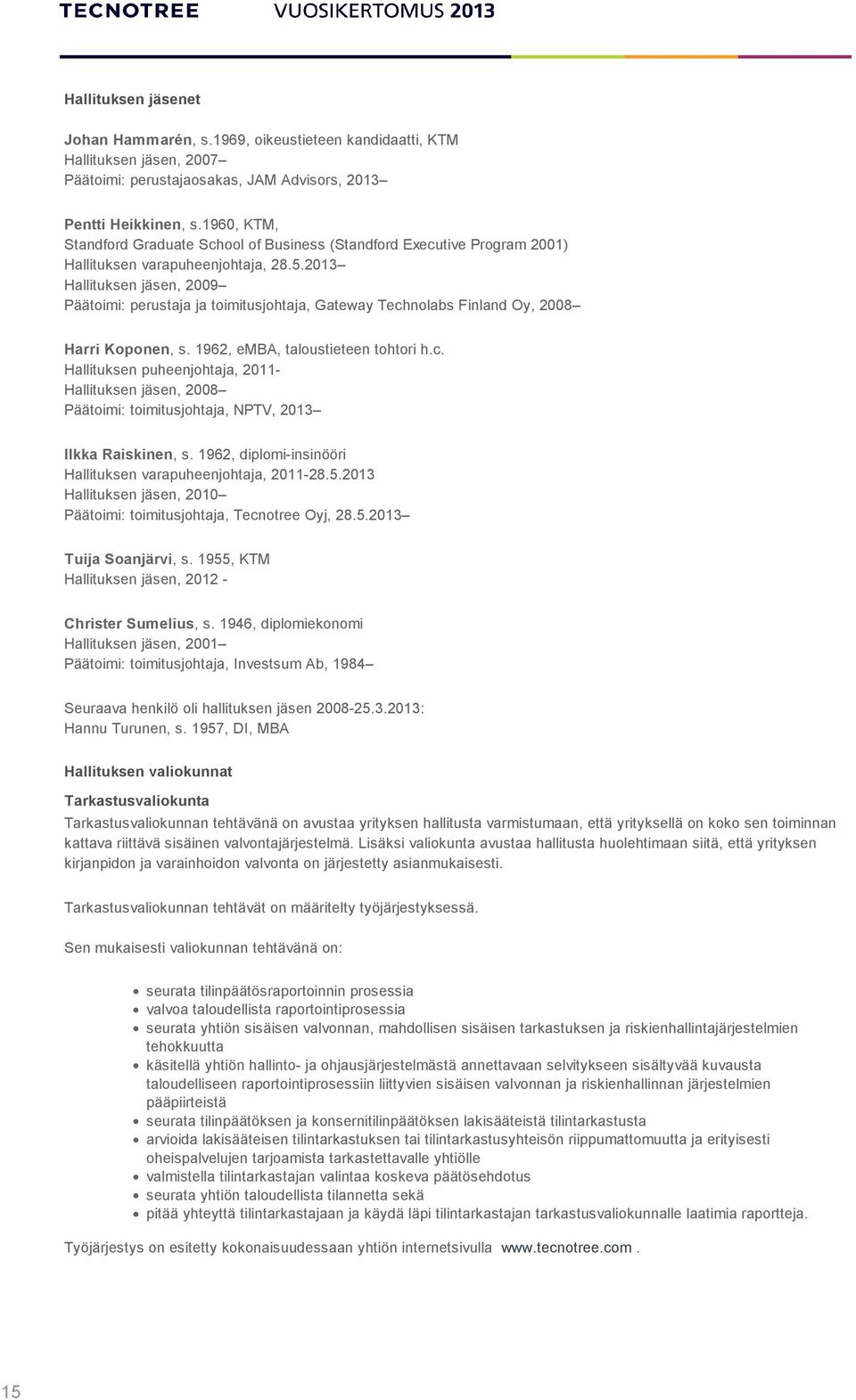 2013 Hallituksen jäsen, 2009 Päätoimi: perustaja ja toimitusjohtaja, Gateway Technolabs Finland Oy, 2008 Harri Koponen, s. 1962, emba, taloustieteen tohtori h.c. Hallituksen puheenjohtaja, 2011- Hallituksen jäsen, 2008 Päätoimi: toimitusjohtaja, NPTV, 2013 Ilkka Raiskinen, s.