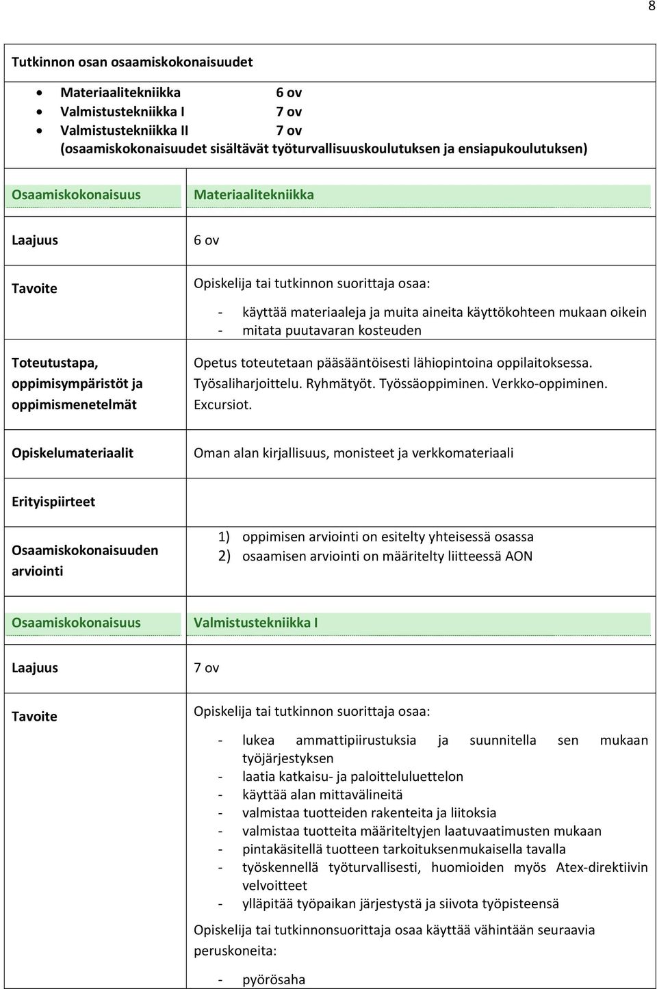 lähiopintoina oppilaitoksessa. Työsaliharjoittelu. Ryhmätyöt. Työssäoppiminen. Verkko oppiminen. Ecursiot.