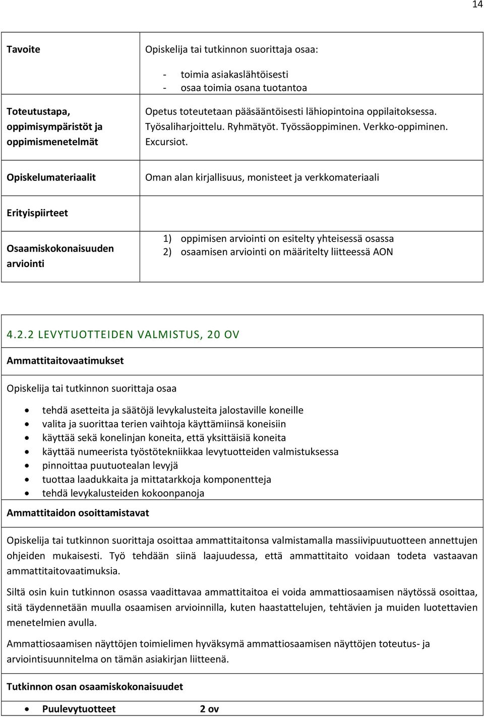 osaamisen on määritelty liitteessä AON 4.2.