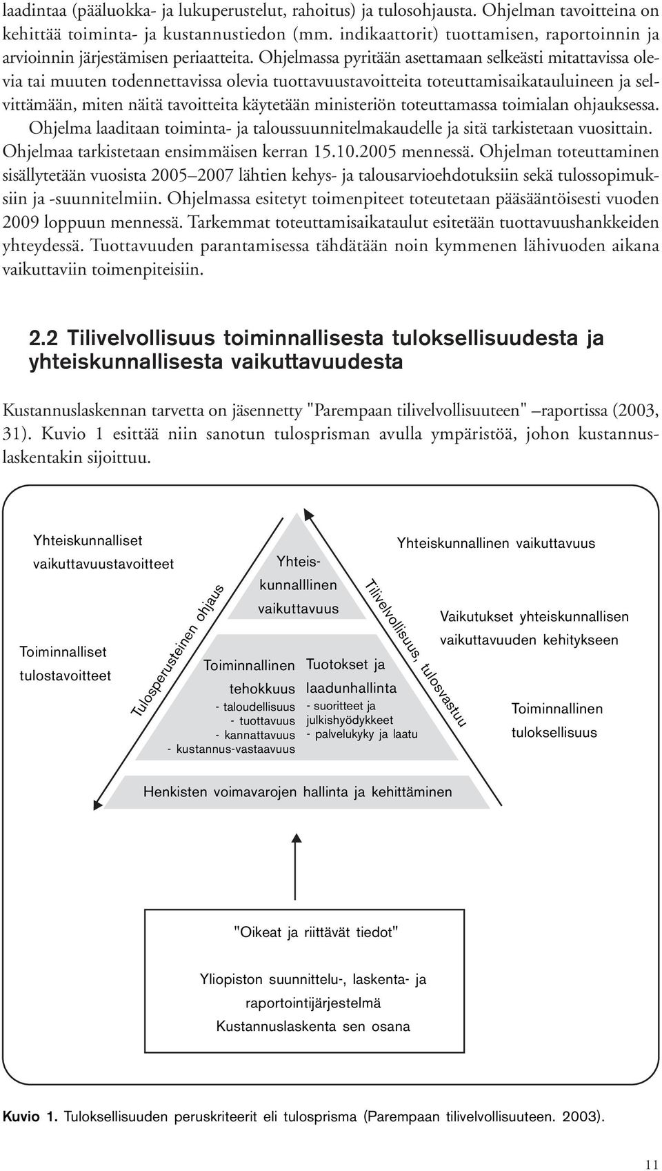 Ohjelmassa pyritään asettamaan selkeästi mitattavissa olevia tai muuten todennettavissa olevia tuottavuustavoitteita toteuttamisaikatauluineen ja selvittämään, miten näitä tavoitteita käytetään