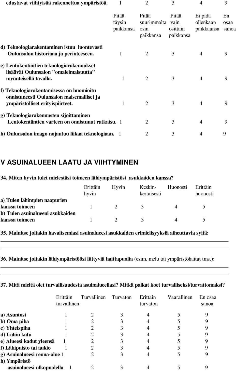 historiaaa ja perinteeseen. 1 2 3 4 9 e) Lentokentäntien teknologiarakennukset lisäävät Oulunsalon "omaleimaisuutta" myönteisellä tavalla.