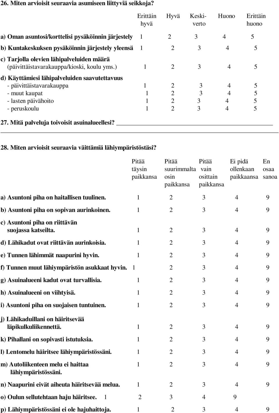 lähipalveluiden määrä (päivittäistavarakauppa/kioski, koulu yms.