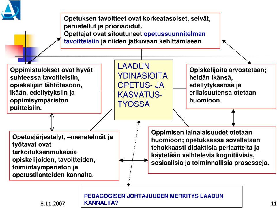 LAADUN YDINASIOITA OPETUS- JA KASVATUS- TYÖSSÄ Opiskelijoita arvostetaan; heidän ikänsä, edellytyksensä ja erilaisuutensa otetaan huomioon.