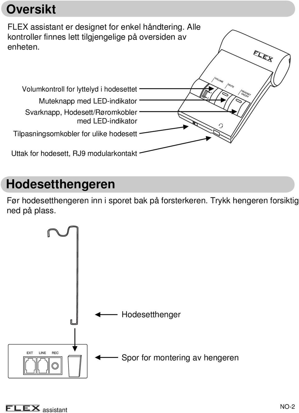 Tilpasningsomkobler for ulike hodesett Uttak for hodesett, RJ9 modularkontakt Hodesetthengeren Før hodesetthengeren