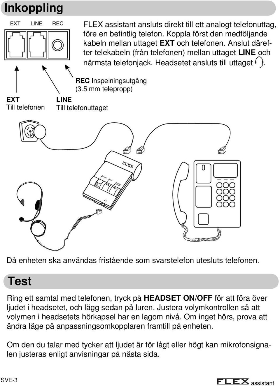 5 mm telepropp) LINE Till telefonuttaget Då enheten ska användas fristående som svarstelefon utesluts telefonen.