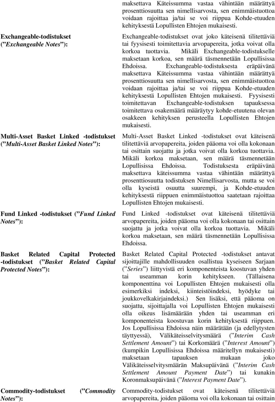 sen enimmäistuottoa voidaan rajoittaa ja/tai se voi riippua Kohde-etuuden kehityksestä Lopullisten Ehtojen mukaisesti.