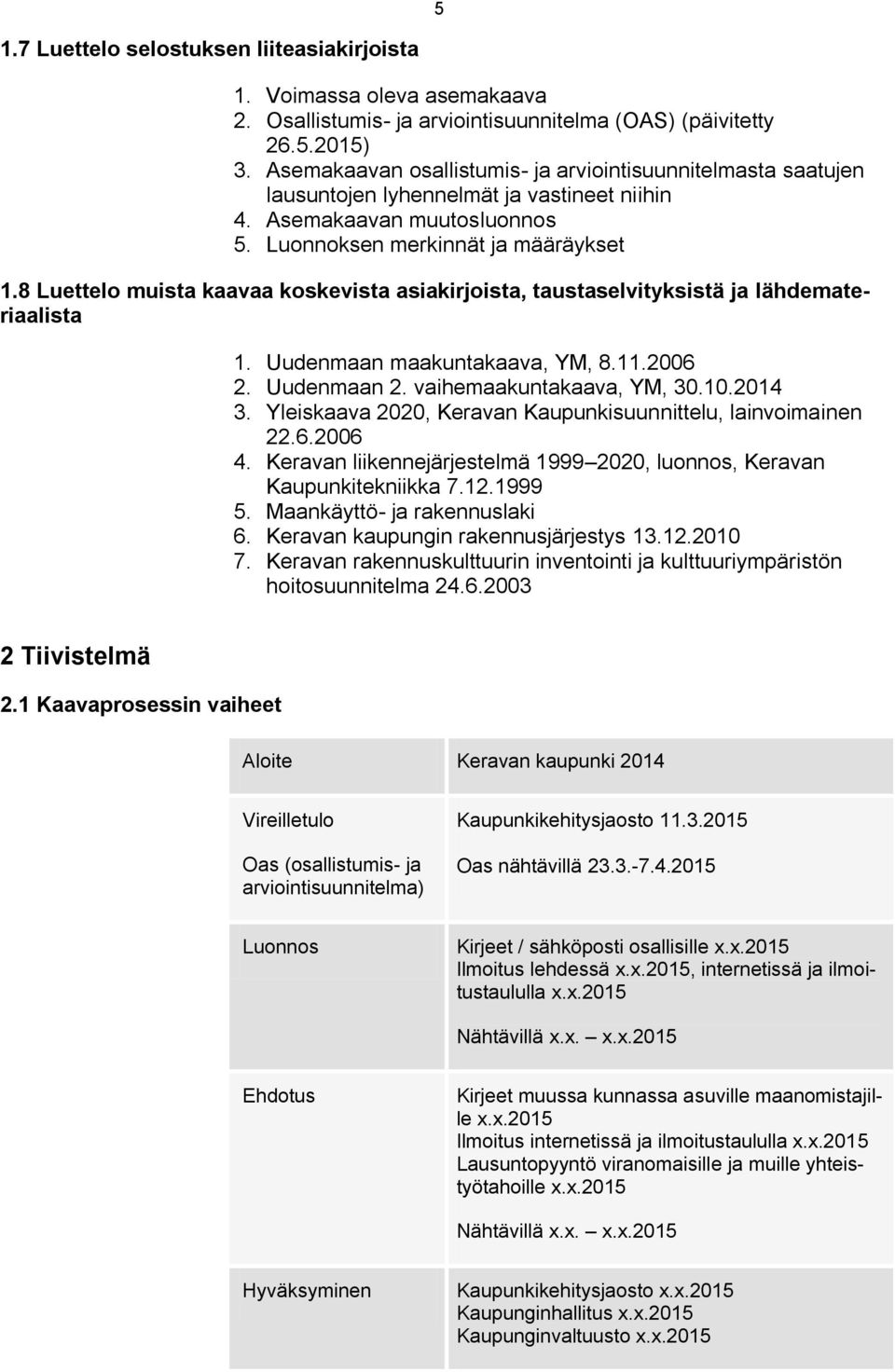 8 Luettelo muista kaavaa koskevista asiakirjoista, taustaselvityksistä ja lähdemateriaalista 1. Uudenmaan maakuntakaava, YM, 8.11.2006 2. Uudenmaan 2. vaihemaakuntakaava, YM, 30.10.2014 3.