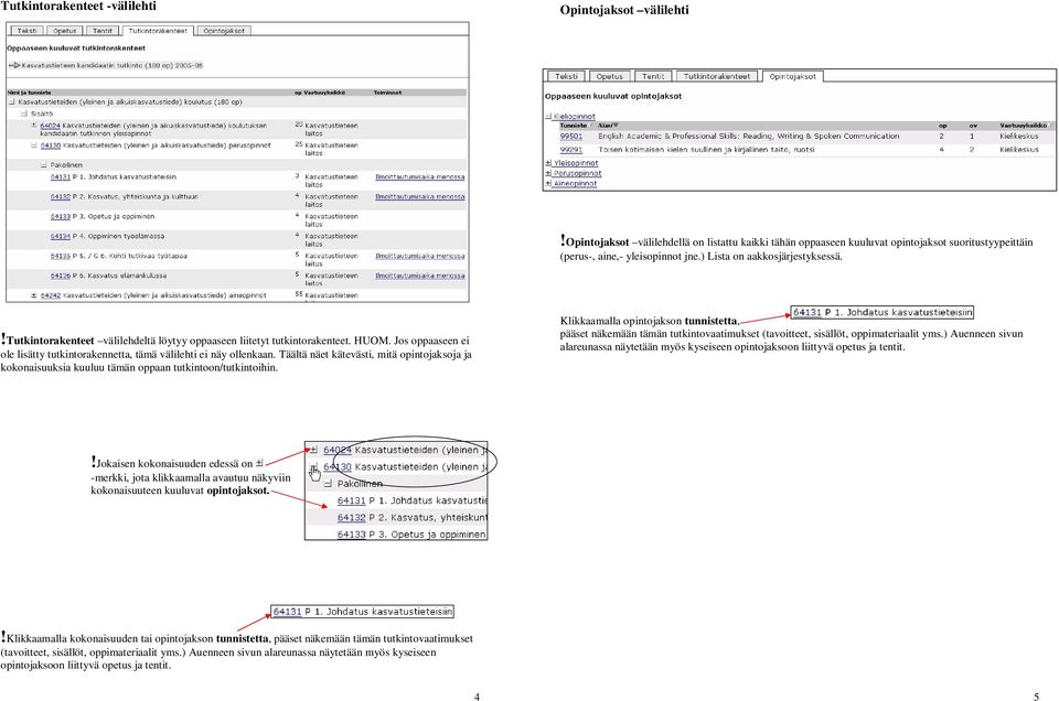 Täältä näet kätevästi, mitä opintojaksoja ja kokonaisuuksia kuuluu tämän oppaan tutkintoon/tutkintoihin.