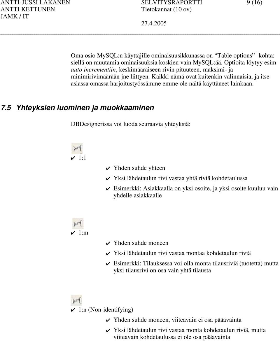 Kaikki nämä ovat kuitenkin valinnaisia, ja itse asiassa omassa harjoitustyössämme emme ole näitä käyttäneet lainkaan. 7.