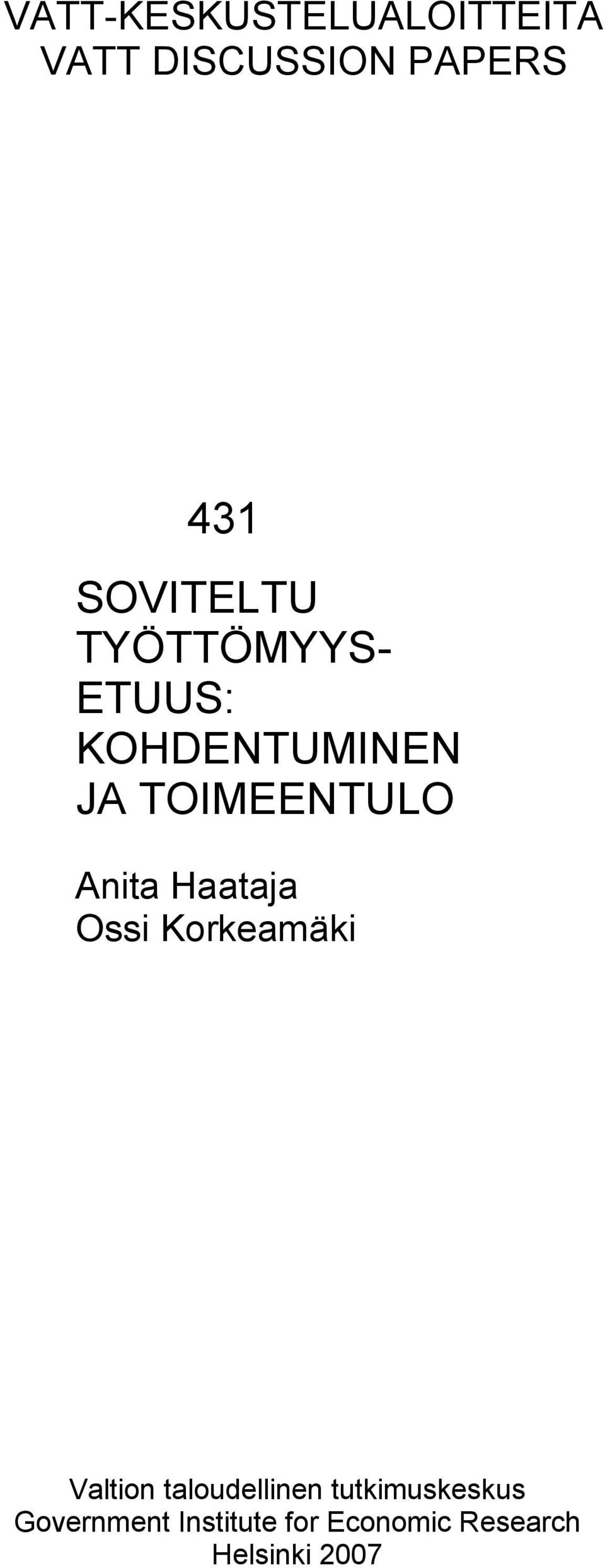Anita Haataja Ossi Korkeamäki Valtion taloudellinen