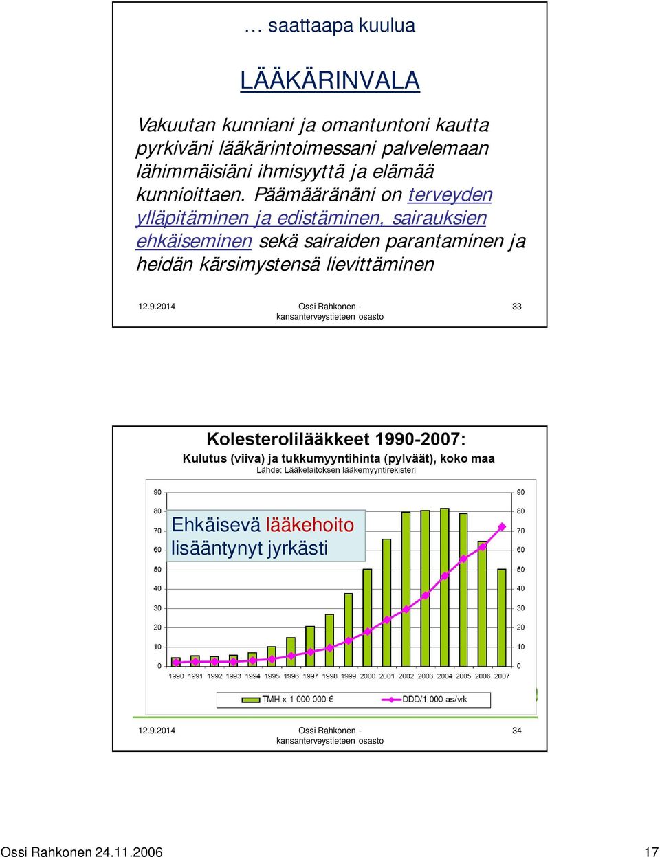 Päämääränäni on terveyden ylläpitäminen ja edistäminen, sairauksien ehkäiseminen sekä sairaiden