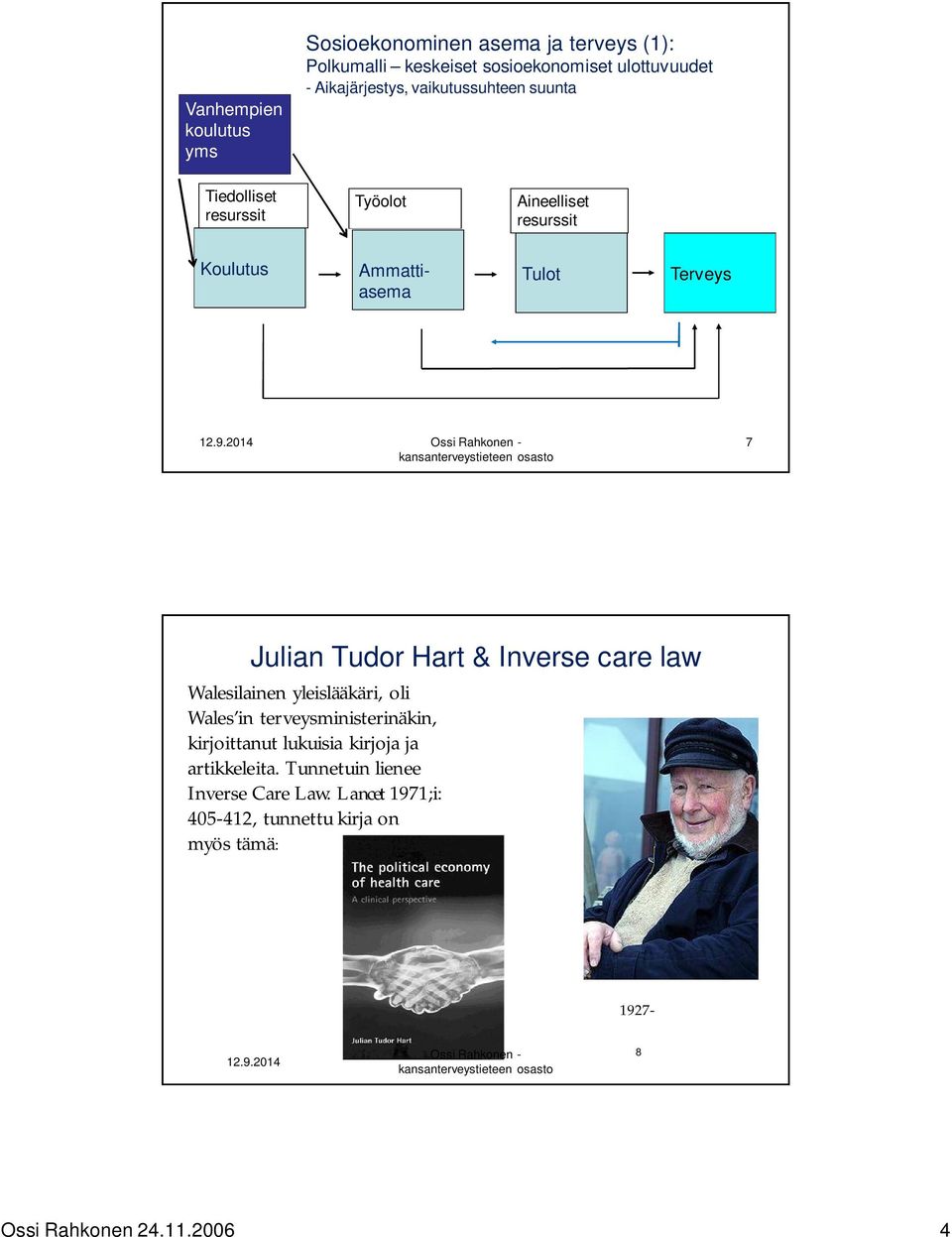 Julian Tudor Hart & Inverse care law Walesilainen yleislääkäri, oli Wales in terveysministerinäkin, kirjoittanut lukuisia