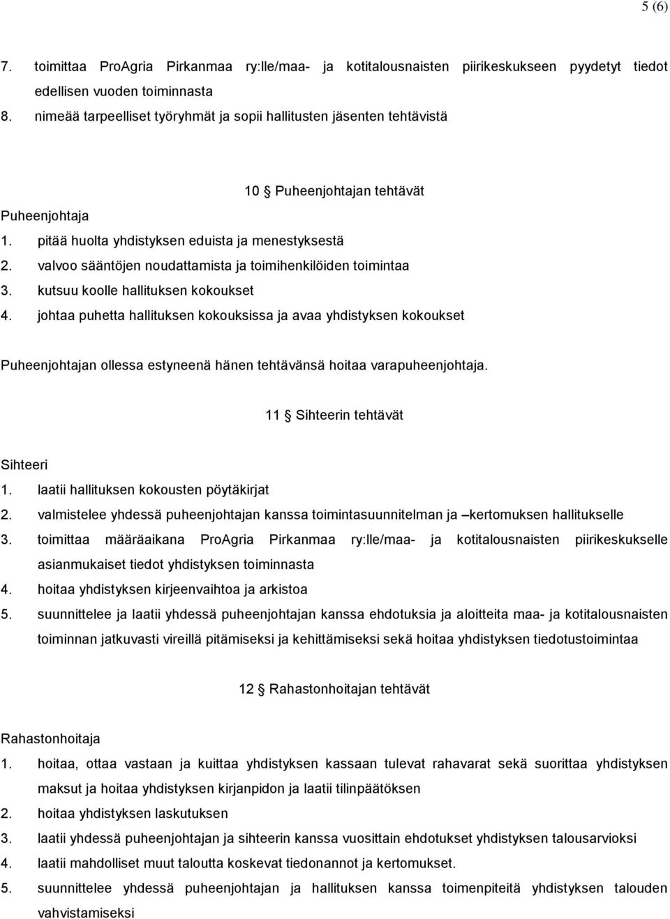valvoo sääntöjen noudattamista ja toimihenkilöiden toimintaa 3. kutsuu koolle hallituksen kokoukset 4.
