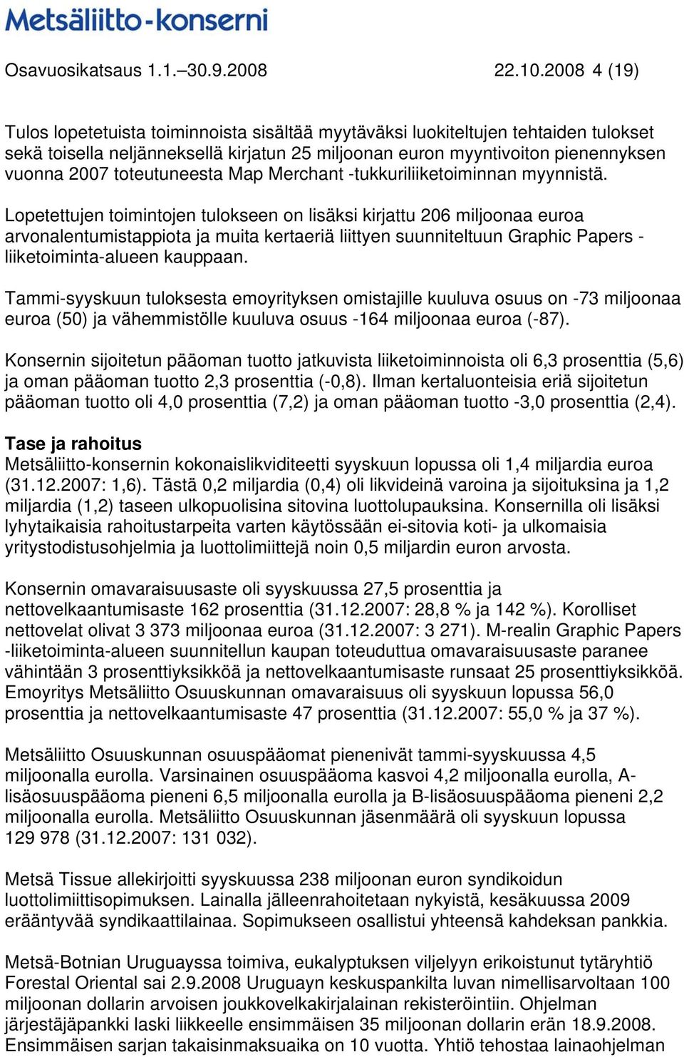 Merchant -tukkuriliiketoiminnan myynnistä.